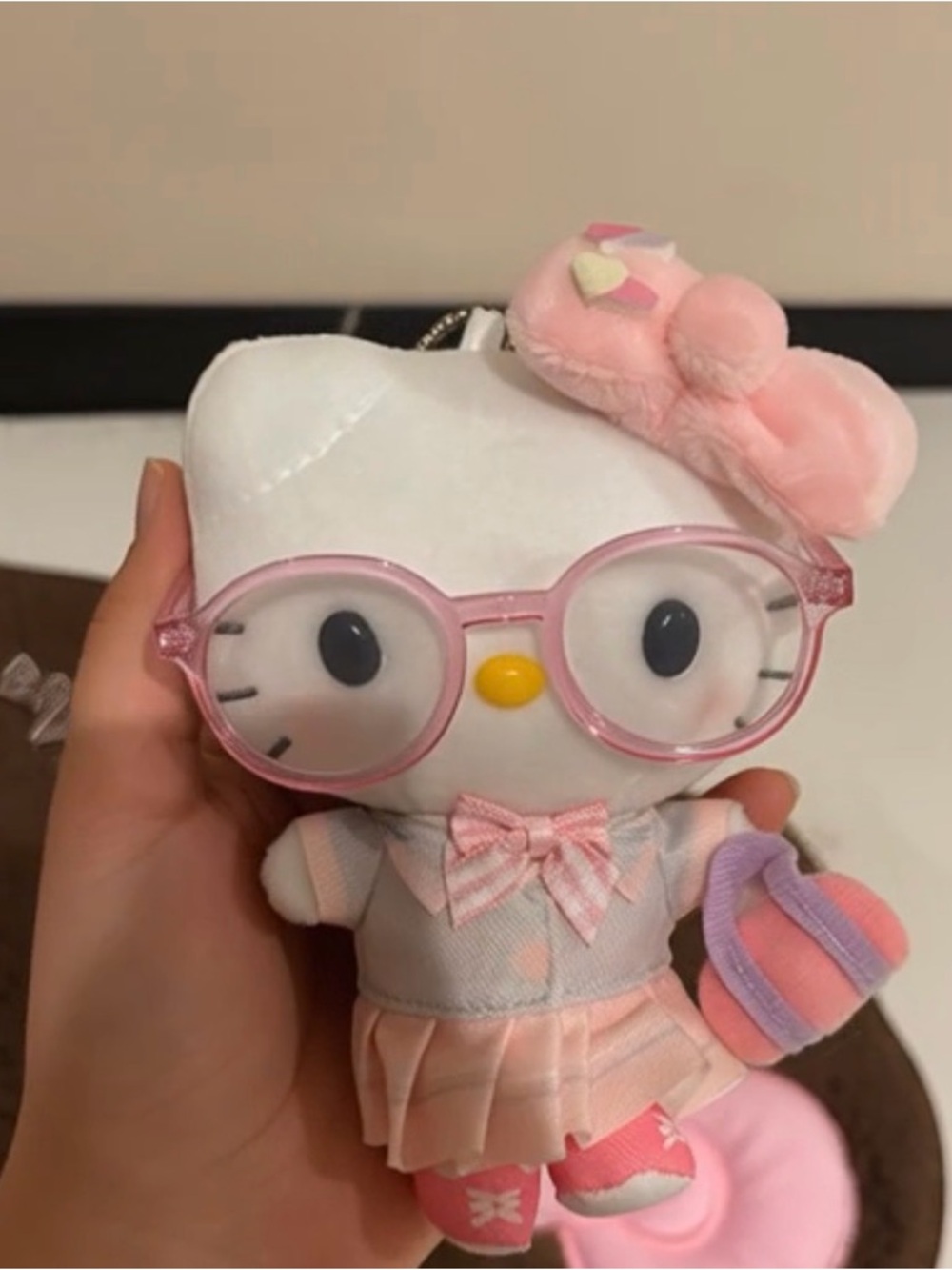 Hello Kitty Pink-Accented Plush with Glasses and Bow